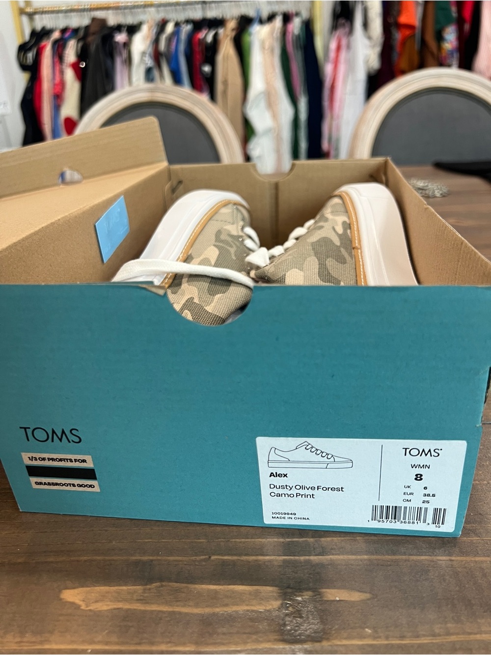 TOMS Women’s Alex Sneaker in Olive Camo with White Sole